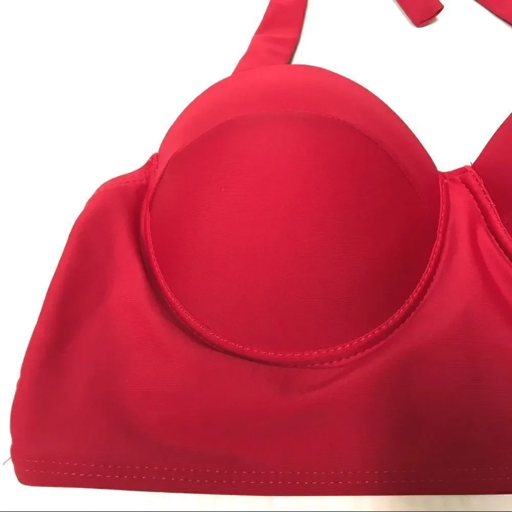 Red underwire halter bikini swim top L‎